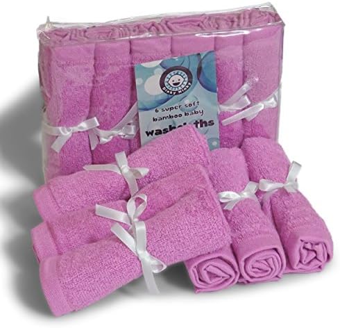 Dinky Ninky Washcloths All Natural Cleaning Wipes, Reusable Soft Organic Cotton Bamboo Towels, Non-Allergic Gentle for Eczema Absorbent, Baby Shower Ideas, Best Mom Gift in Pink Blue or White, 6 Piece
