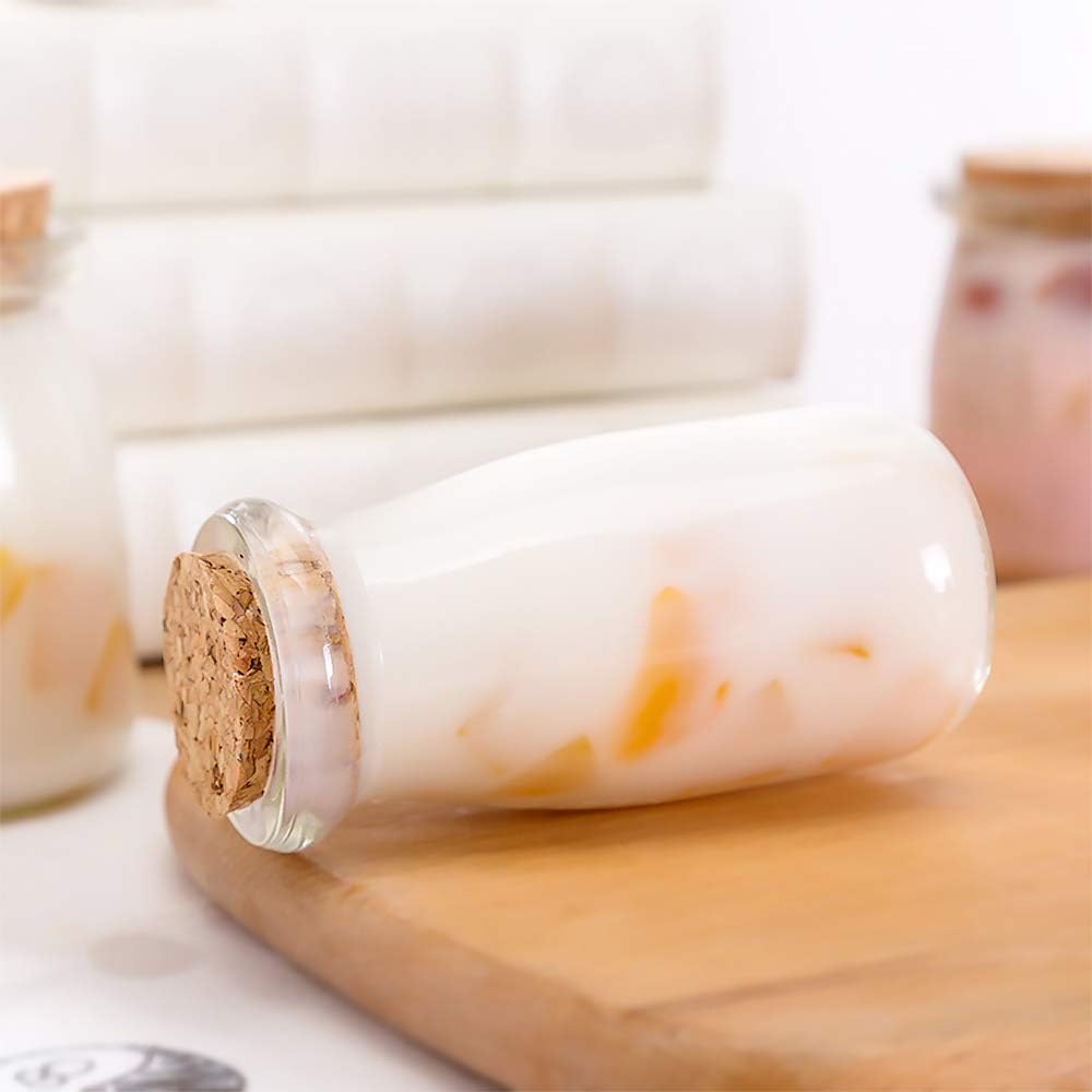 Danmu Art 100ml Mini Glass Jars with Cork Stoppers Milk Glass Bottles Small Favor Jars Yohurt Pudding Storage Jar for Party Favors (100ml-6Pack) - Image 5