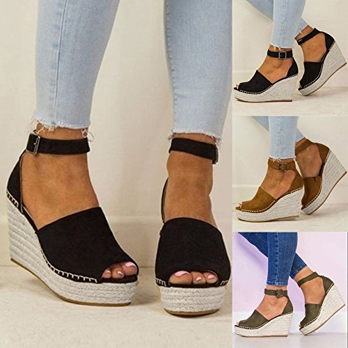 Corriee Womens Girls Summer Fashion High-Heeled Sandals Women Stylish Buckle Strap Wedges Shoes Black - Thumbnail 4