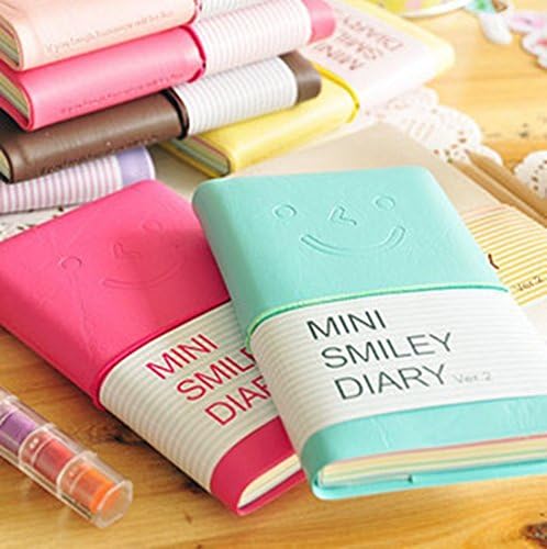 Peaux 1 picece Korean Stationery Mini Smiley Diary Notebook Journal with PU leather case,Perfect Gift for Students and Children,Color Random