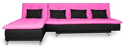 Adorn India Aspen corner sofa cumbed(Pink & Black)