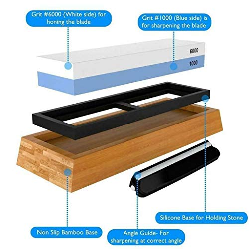 Whetstone Knife Sharpening 2 Side, Premium Professional 1000/6000 Grits Wet Stone Sharpener Set with Non-Slip Bamboo Base & Angle Guide, Polishing Stone for Kitchen & Chef Knives (As Show) - Thumbnail 4