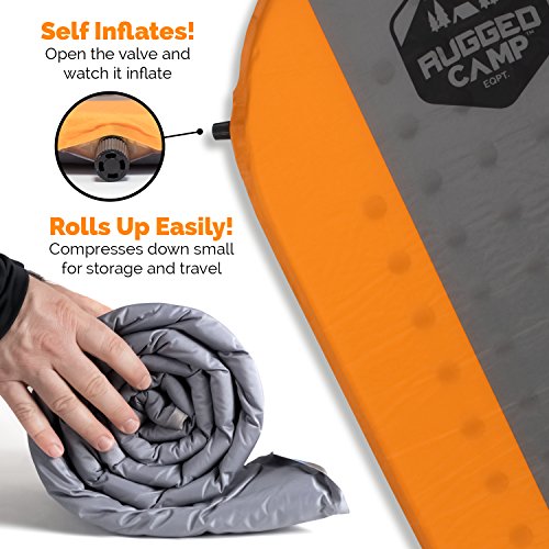 Self Inflating Sleeping Pad - Sleep Comfortably In The Outdoors - Camping Gear and Accessories For Hiking, Backpacking, Travel - Lightweight and Compact Camping Mat by Rugged Camp (orange)