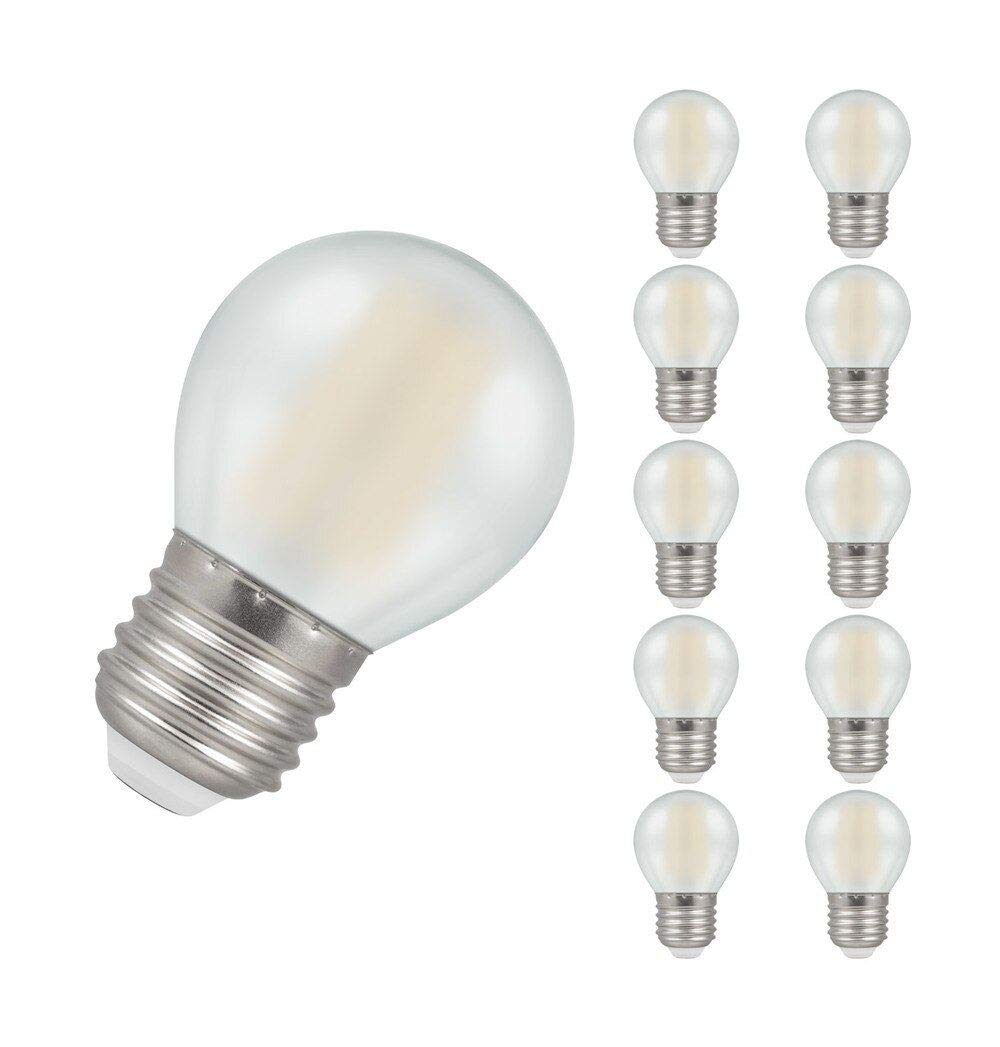 Crompton Lamps LED Golfball 5W ES-E27 Dimmable Filament (10 Pack) (40W Equivalent) 2700K Warm White Pearl 470lm ES Screw E27 Round Frosted Opal Multipack Light Bulbs