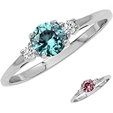 Silvershake Petite Design Round Shape Gemstone Birthstone White Gold Plated or Yellow Gold Plated 925 Sterling Silver Solitaire Promise or Engagement Ring Jewelry for Women