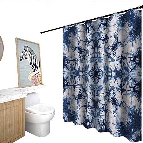 homecoco Psychedelic Waterproof Bathtub Curtain Old Fashion Kaleidoscope Loose Unfold Motley Pattern with Inner Outer Layers Colorful Shower Curtains Indigo Grey