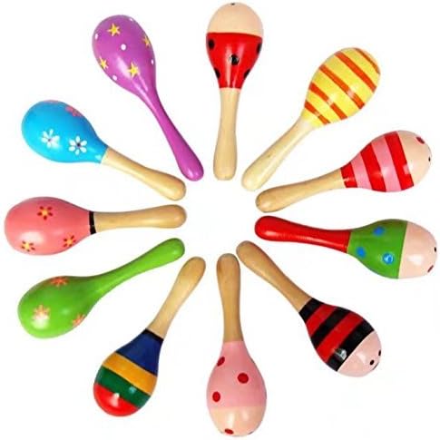 XiZiMi 10 PCS Wooden Wood Maraca Rattles Shaker Percussion Kids Musical Toy Favour
