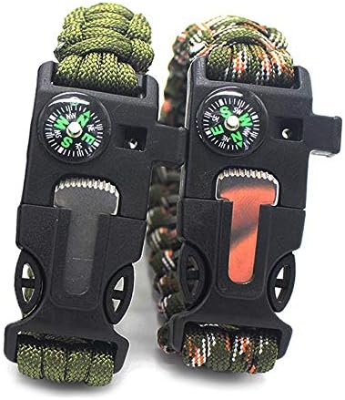 IULONEE Survival Bracelet, 550 Paracord Bracelet 5 In 1 Lanyard Parachute Cord Flint Fire Whistle Scraper For Outdoor Activities 2 Packs