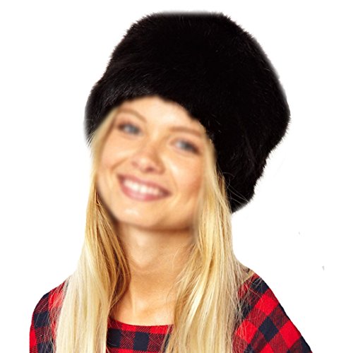 YAOSEN Women Winter Faux Fur Hat Russian Cossack Style Headband Ear Warmer, Black