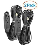 Aurum Cables 12-Feet 3 Outlet Extension Cord Indoor/Outdoor Extension Cord 16AWG 2 Pack - Black - UL Listed