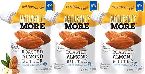 Naturally More Almond Butter - 100% All Natural Probiotic Infused + Flaxseeds - Delicious Roasted Almond Taste On The Go! Gluten Free - Peanut Free - Vegan -Travel Size Snack Packets (3 Pack)