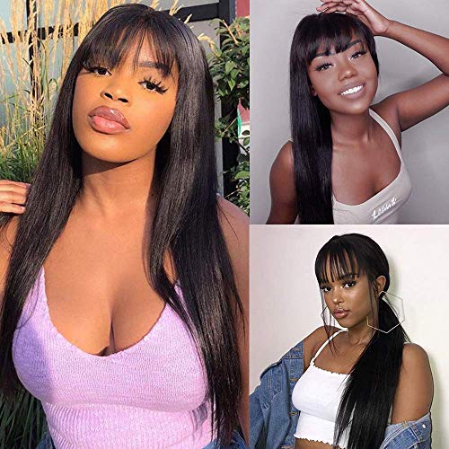 IUPin-Silky-Brazilian-Virgin-Straight-Human-Hair-Wigs-with-Bangs-150-Density-Glueless-None-Lace-Front-Wigs-Machine-Made-Straight-Bangs-Wigs-for-Black-Women-Natural-Color-18inch-Straight-Wig