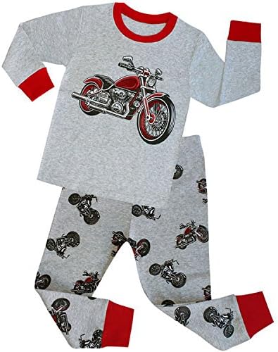 Tinaflower Motorcycle Little Boys' 2 Piece Long Sleeve Pajama Sets 100% Cotton Sleepwear Toddler Kids Clothes