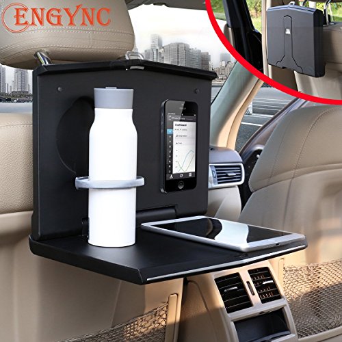 Car Laptop Mount, Foldable Vehicle Backseat Ipad Stand Holder for Kids Toy Bottles Storage and Mobile Office Dining Drink Eating Desk On Trucks/Vans/ Suvs