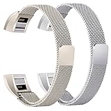 bayite Stainless Steel Bands Compatible Fitbit Alta and Alta HR, Milanese Loop Women Men Pack of 2, Silver and Champagne Gold 5.5