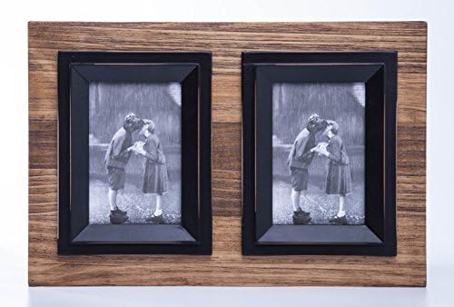 4x6 Brown-Blue Wood Picture Frame with Glass Front - Weathering Wood Finished - 2 Openings - Wall Hanging