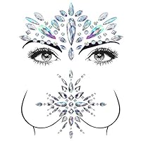 2 Sets Mermaid Face Gems Rhinestone Tattoo Festival Jewels Face Chest Forehead Body Temporary Tattoos Glitter Crystal Tattoos Bindi Breast Chest Body Rhinestone Stickers