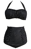 Cocoship Retro Ruched High Waist Bikini Floral Polka Dot Vintage Swimsuit(FBA)