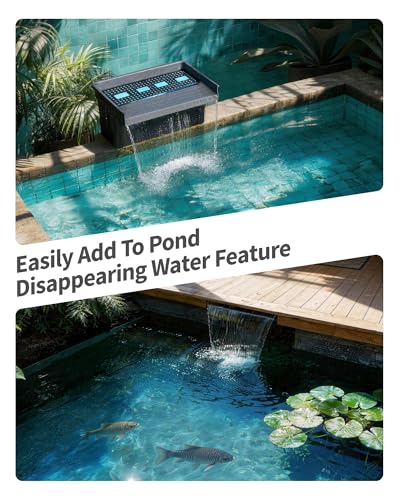 POPOSOAP Pond Waterfall with 42W DC 4600 L/H Pond Pump, 3m Corrugated Tubing, Filter Media, 43 cm Spillway for Large Outdoor Garden Pond Water Features
