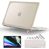 Batianda Heavy Duty Case for New MacBook Pro 16 inch 2024 M4 2023 M3 2021 M2 Pro Max Chip- Ergonomic Foldable Kickstand (Holds 22lbs/Zero Wobble) Matte Rugged Armor Cover with Spare Parts, Khaki
