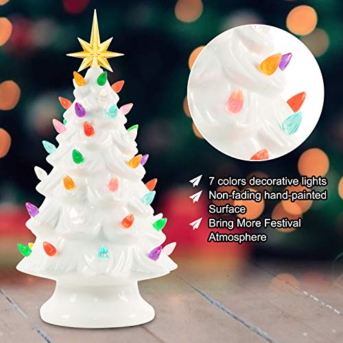 13 Inch Medium Ceramic Christmas Tree Battery Operated Tabletop