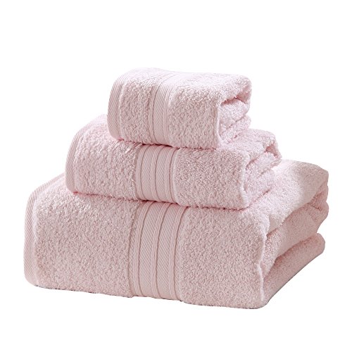 LOVO Egyptian Cotton Towel Set 3 Pieces Bath Hand Face Washcloth Luxury Microfiber Premium Soft Towel, Pale Pink