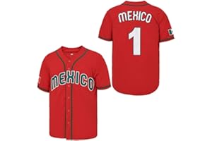 MADJUS Men's #56#1 Mexico Jersey Button Down Short Sleeve Hipster Hip Hop Baseball Jersey