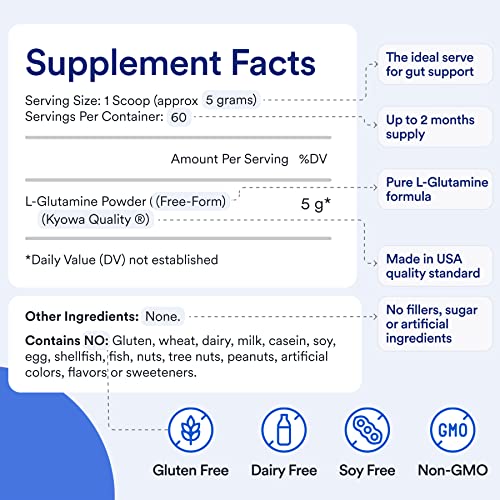Essential Stacks Gut LGlutamine Powder Made in USA Pure L