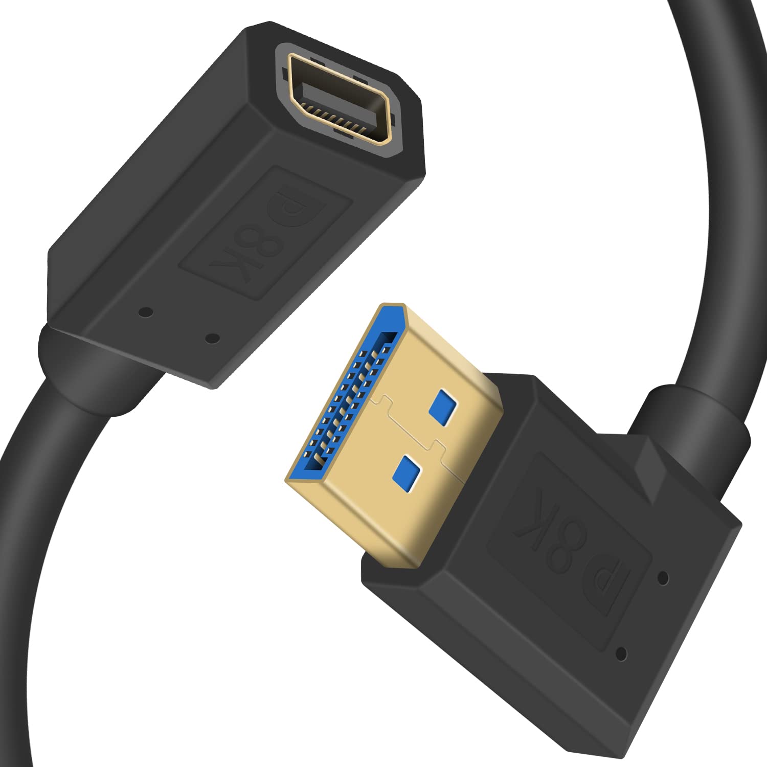 Duttek Mini Displayport to Displayport 1.4a Cable, 8K@60Hz Mini Displayport Female to Displayport Male Left Angle Extension Cable Bi-Directional Transmission Displayport to Mini Displayport (0.3M)