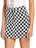 WDIRA Women's Elegant Mid Waist Above Knee O-Ring Zipper Front Plaid Skirt