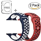 Apple Watch Band 42MM, JINGCI Sport Silicone Wristband Replacement Strap with Adjustable Buckle and Quick Release for Apple Watch Nike+ Series 3/2/1/Edition,2 Pack(42MM-red/black+blue/white)