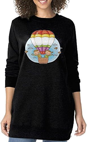 Fashion Woman Kids On Hot Air Balloon Cotton Round Neck Long Sleeve Fleeces Sportswear
