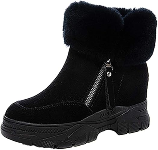 Amazon Qiage スノーブーツ サイドジップショートブーツ レディース イギリス風 防寒 裏ボア 美脚 冬用ブーツ 4cm 厚底 ショート ムートンブーツ 滑り止め 防水 カジュアル 保暖 女性用 インヒール スノーシューズ 黒 ブーツ スノートレーニング