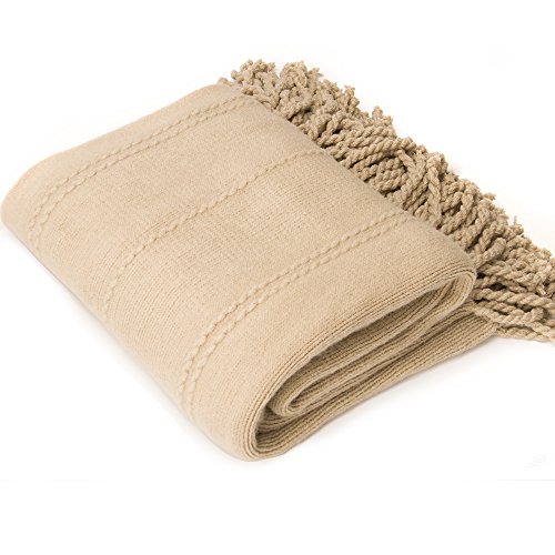 BATTILO HOME Tan Throw Blanket Decorative Woven Throw Blankets for