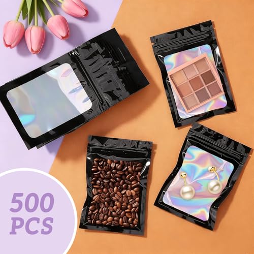 YUHOHO 500 Bolsas Dealmacenamiento Láser Bolsa A Prueba Olores 12*9cm,Bolsa Holográfica Multiusos,Bolsas Herméticas Reutilizables,Bolsa Almacenamiento,Pouch,Bolsa Ziplock para Almacenamiento Alimentos