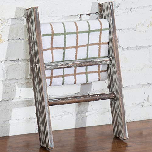 MyGift 16 Inch Rustic Torched Wood Towel Ladder for Kitchen Countertop