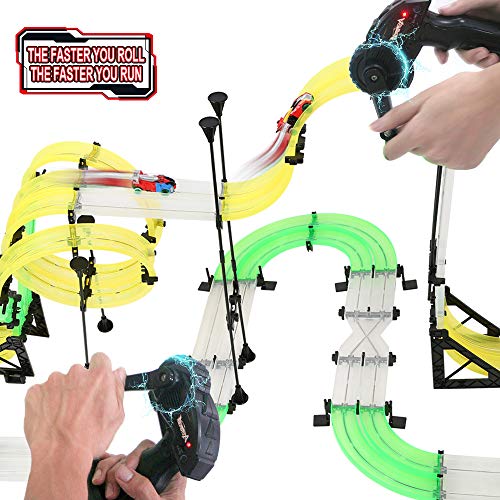 Racing Track Car Toys, Elec3 DIY Rail Car Race Track Set 171pcs 38.7ft 2 Cars 2 Hand-Operated Controllers, 3D Super Track Car Playset for Birthday Party Festival Gift Educational Toys for Children