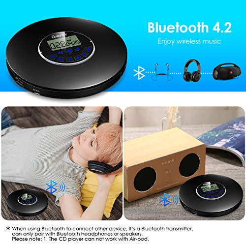 Gueray Portable CD Player Bluetooth Rechargeable CD Walkman 1400mAh