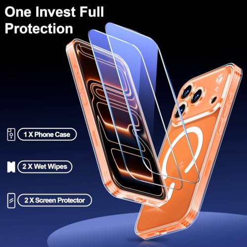Yohii Funda Magnética para iPhone 17 Pro MAX 6,9 Pulgadas Compatible MagSafe con 2 Piezas Cristal Templado, Protección De Cámara Carcasa Militar Antigolpes Resistente Arañazos, Transparente