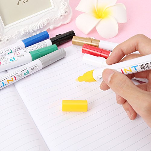 Ladaidra Waterproof Permanent Paint Marker Pen Tire Metal Outdoor Marking Oil-Ink Pens (Yellow)
