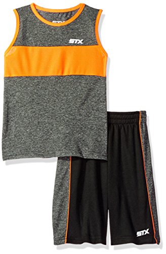 STX Little Boys' 2 Piece Performance Tank and Short Set, TF_Citrus Orange, 5/6