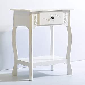 JD Mesita de Noche - Mesa de teléfono Blanca con cajón/Armario de Noche