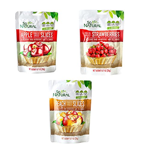 So Natural Freeze Dried Fruit Variety Pack: Apple, Strawberry and Peach 9 Pack Bundle 0.7oz Each