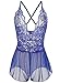 Lingerie Bodysuit for Women One Piece Lace Teddy Valentine's Day Lingerie (Large, Blue.)
