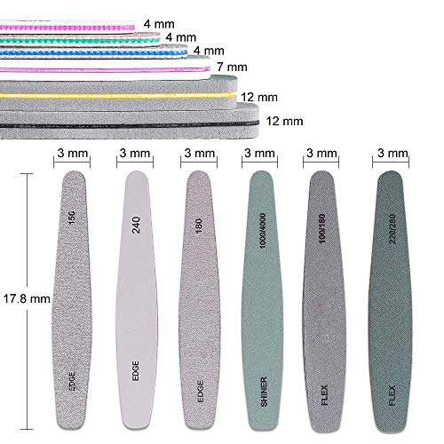 Nail Files Buffer Set, 6 Pcs Professional Nails Block Washable Double Sided Buffers 150, 180, 240, 100/180, 220/280, 1000/4000 with 3 PCS Nail Brushes, Manicure Tools for Nail Grinding Polishing