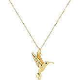 Bolenvi 3D Gold Hummingbird Pendant Necklace, 14K Gold Plated Necklace with Enamel, 925 Sterling Silver Adjustable Size Chain, Intricate Design, Elegant Necklaces for Women