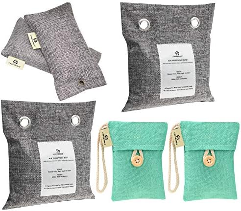 Freegrace Activated Charcoal Air Purifying, Freshener, and Deodorizer Bags - 6 Pack of 100% Natural Coconut-Shell Carbon - Unscented Odor Absorbent, Eliminators, Neutralizer for Wardrobe, Closet