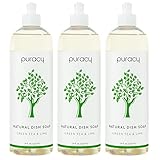 Puracy Dish Soap, Green Tea & Lime, Sulfate-Free, Natural Liquid Detergent, 16 Ounce (3-Pack)