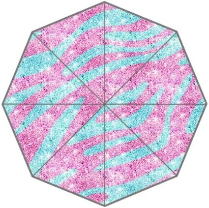 Custom Auto Foldable Umbrella Zebra Stripes Pattern Pink Teal Glitter 3D Printed Design