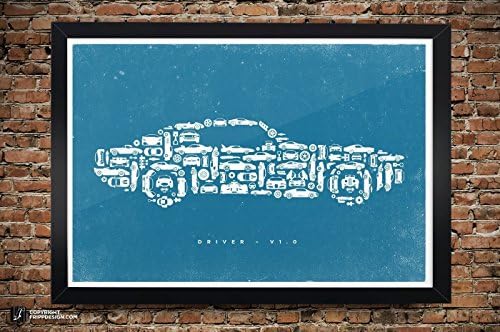 Car Collage of Vintage, Super, Classic and Sports Cars and Parts - Premium Matte Poster - 13" x 19"